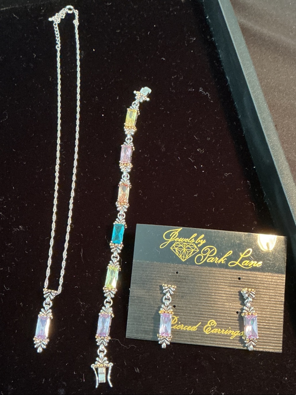 Park Lane Silver-Tone Multicolor Crystal Necklace, Bracelet & Pierced Earrings